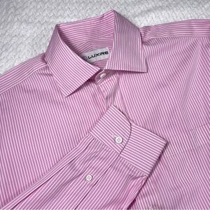 Luxire Pink And White Striped Long Sleeve Dress Shirt Size Large **